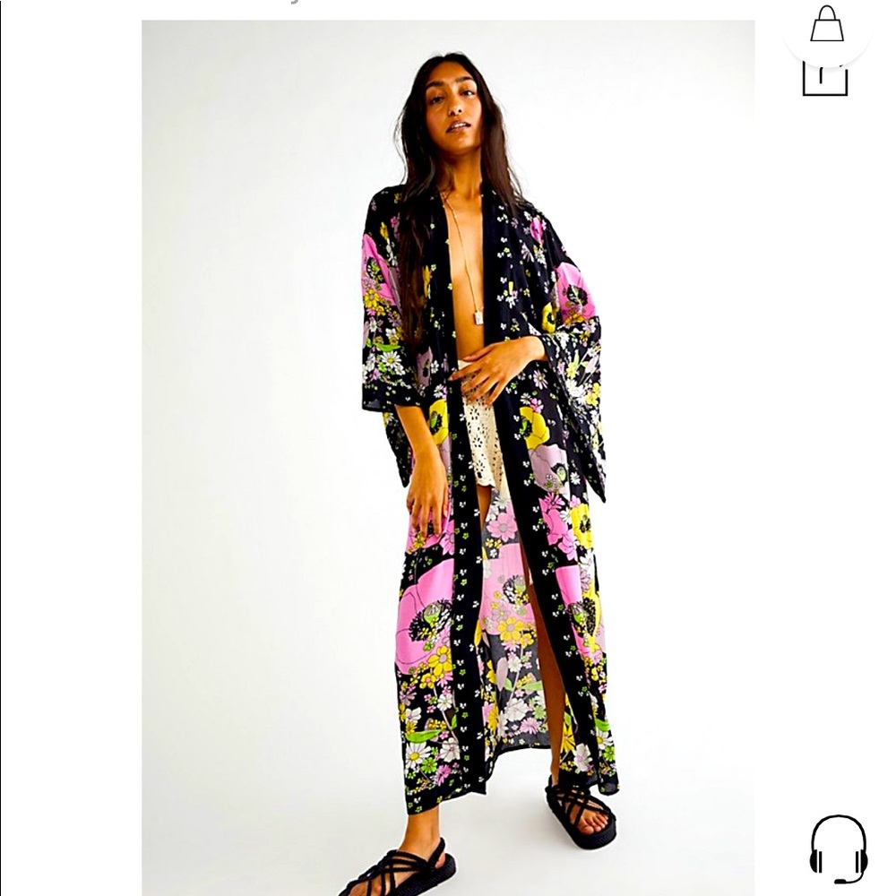 NWT! Free people Hidden Hills Maxi Kimono In Black Combo